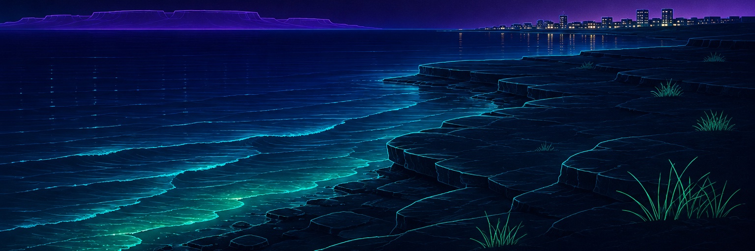 Caspian shore at Aktau, night